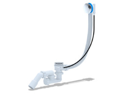 Сифон для ванны Ани Пласт EM421 полуавтоматический регулируемым сифоном, с переходной трубой 45° 40*50 580мм