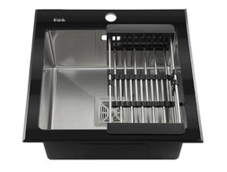 Мойка кухонная Frank Profi 9501 50x50 черное стекло (корзина раздвижная, сифон)