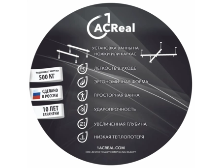 Акриловая ванна 1ACReal Тори 160x70 (с каркасом) Щ0000042931 - фото 11