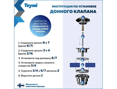 Донный клапан для раковины Teymi Lina T140113 круглый, белый матовый (универсальный) - фото 11