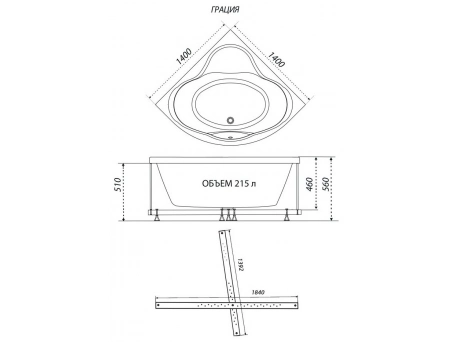 Акриловая ванна Triton Грация 140x140 (с каркасом) Щ0000048049 - фото 8