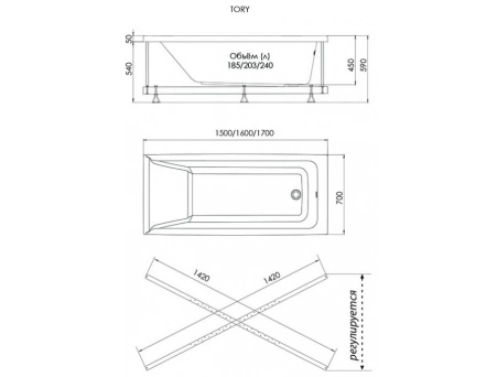 Акриловая ванна 1ACReal Тори 160x70 (с каркасом, экраном) Щ0000042931 - фото 13