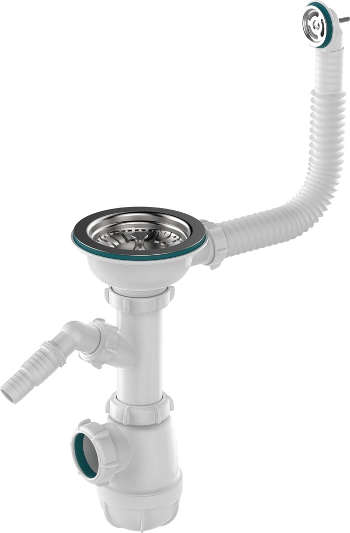 Сифон для мойки Aquant B0140-20-MR 3 1/2" с отводом под стиральную машинку (с круглым переливом)
