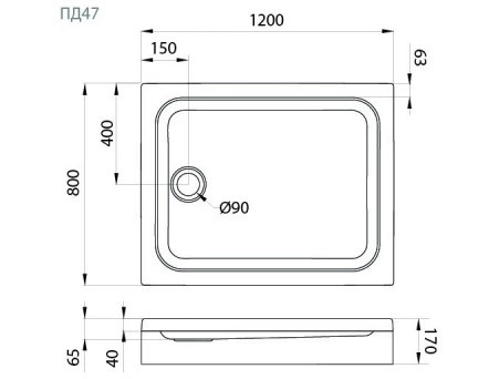 Акриловый душевой поддон Triton ПД47 120x80 низкий Щ0000074818 - фото 4