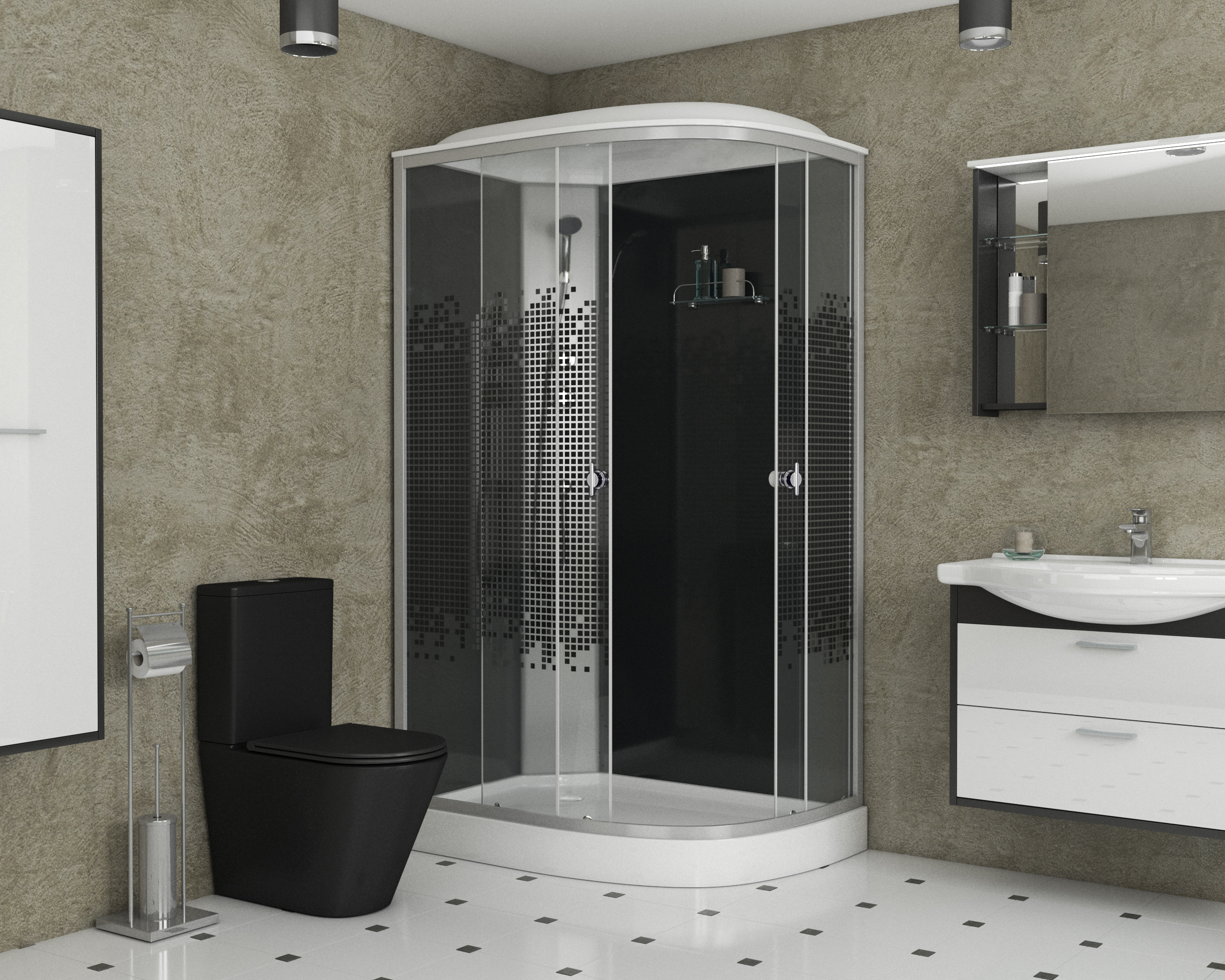 Душевая кабина Niagara Eco NG-4512-14L Black 120x80 с низким поддоном, прозрачным стеклом с рисунком 45121453L