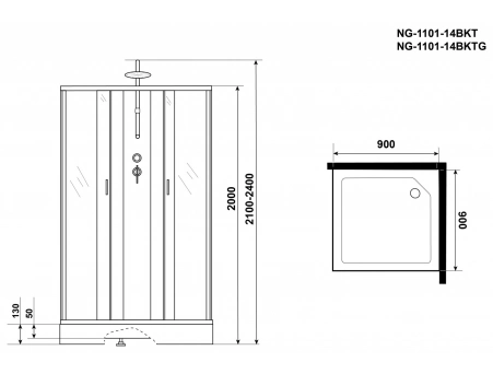 Душевая кабина Niagara Classic NG-1101-14BKT 90x90 с низким поддоном, матовым стеклом 11011423BKT - фото 16