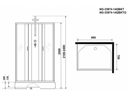 Душевая кабина Niagara Classic NG-33974-14QBKT 90x70 со средним поддоном, матовым стеклом 339744QBKT - фото 16