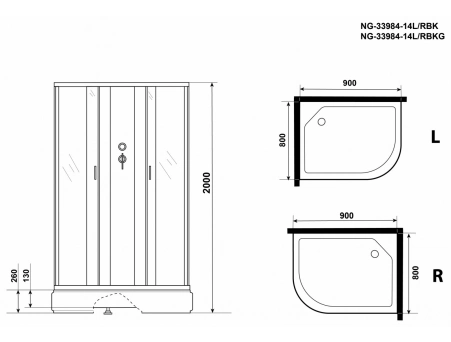 Душевая кабина Niagara Classic NG-33984-14LBK 90x80 со средним поддоном, матовым стеклом 339844LBK - фото 15