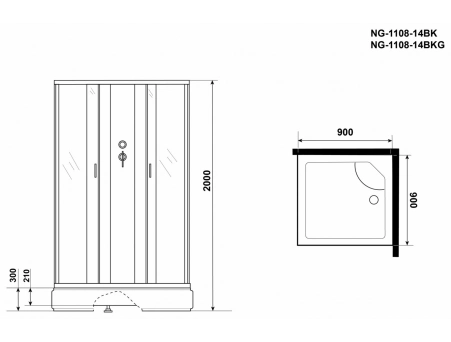 Душевая кабина Niagara Classic NG-1108-14BK 90x90 со средним поддоном, матовым стеклом 11081424BK - фото 15