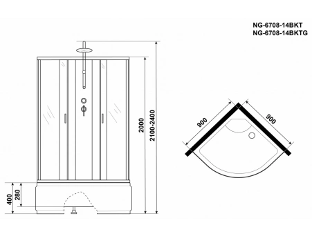 Душевая кабина Niagara Classic NG-6708-14BKT 90x90 с высоким поддоном, прозрачным стеклом 67081414BKT - фото 14
