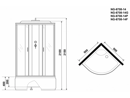 Душевая кабина Niagara Classic NG-6708-14P 90x90 с высоким поддоном, прозрачным стеклом 67081414P - фото 16
