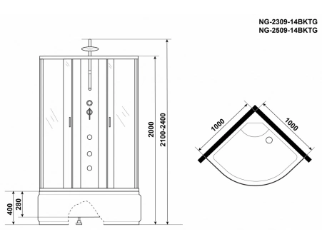 Душевая кабина Niagara Classic NG-2309-14BKTG 100x100 с высоким поддоном, матовым стеклом 23091424BKTG - фото 16