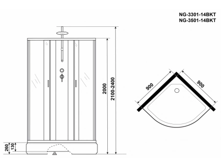 Душевая кабина Niagara Classic NG-3501-14BKT 90x90 со средним поддоном, тонированным стеклом 35011434BKT - фото 15
