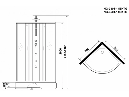 Душевая кабина Niagara Classic NG-3501-14BKTG 90x90 со средним поддоном, тонированным стеклом 35011434BKTG - фото 16