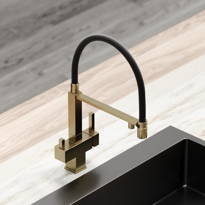 Смеситель для кухни Sancos Moro SC4006BG матовое золото с черным гибким изливом (под питьвую воду)