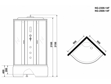 Душевая кабина Niagara Classic NG-2308-14F 90x90 с высоким поддоном, матовым стеклом 23081424F - фото 19