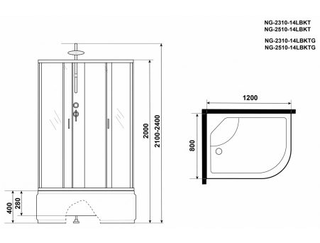 Душевая кабина Niagara Classic NG-2310-14LBKT 120x80 с высоким поддоном, матовым стеклом 23101424LBKT - фото 16