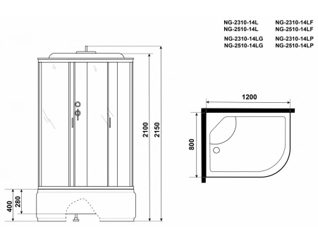 Душевая кабина Niagara Classic NG-2310-14LF 120x80 с высоким поддоном, матовым стеклом 23101424LF - фото 19
