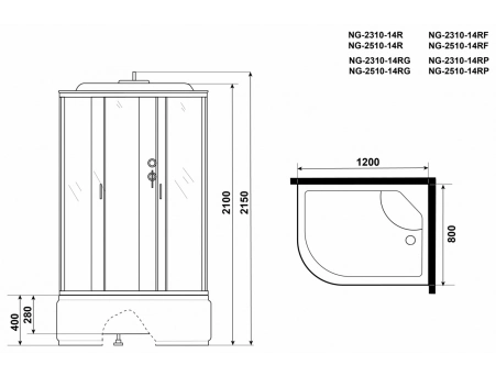 Душевая кабина Niagara Classic NG-2510-14R 120x80 с высоким поддоном, тонированным стеклом 25101434R - фото 16