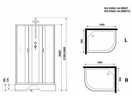 Душевая кабина Niagara Classic NG-33084-14RBKT 100x80 со средним поддоном, матовым стеклом 330844RBKT - фото 16
