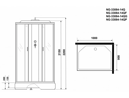 Душевая кабина Niagara Classic NG-33084-14Q 100x80 со средним поддоном, матовым стеклом 330844Q - фото 16
