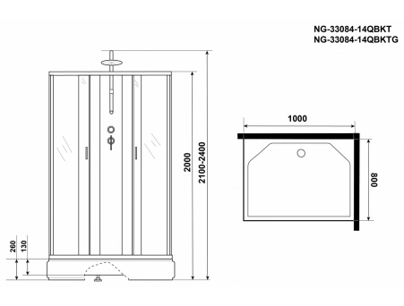 Душевая кабина Niagara Classic NG-33084-14QBKT 100x80 со средним поддоном, матовым стеклом 330844QBKT - фото 16