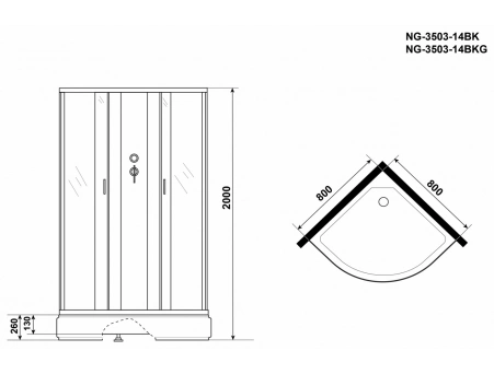 Душевая кабина Niagara Classic NG-3503-14BK 80x80 со средним поддоном, тонированным стеклом 35031434BK - фото 14