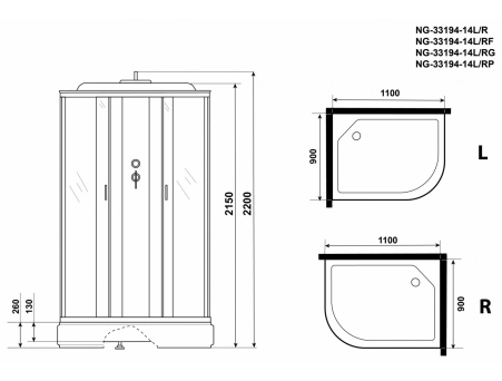 Душевая кабина Niagara Classic NG-33194-14RF 110x90 со средним поддоном, матовым стеклом 331944RF - фото 19