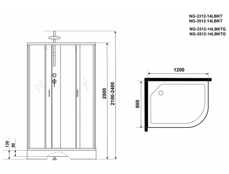Душевая кабина Niagara Classic NG-3312-14LBKTG 120x80 с низким поддоном, матовым стеклом 33121423LBKTG - фото 16
