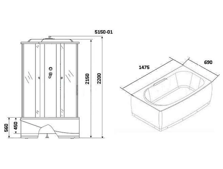 Душевая кабина Niagara Ultra NG-5150-01 150x70 с высоким поддоном, тонированным стеклом 51500134 - фото 3