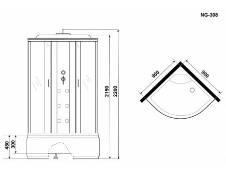 Душевая кабина Niagara Ultra NG-308-01 90x90 с высоким поддоном, комбинированным стеклом (прозрачным, матовым) 3080164 - фото 9