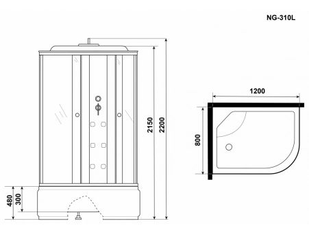 Душевая кабина Niagara Ultra NG-310-01L 120x80 с высоким поддоном, комбинированным стеклом (прозрачным, матовым) 3100164L - фото 9