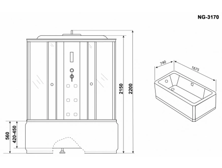 Душевая кабина Niagara Ultra NG-3170-01 170x75 с высоким поддоном, комбинированным стеклом (прозрачным, матовым) 31700164 - фото 10