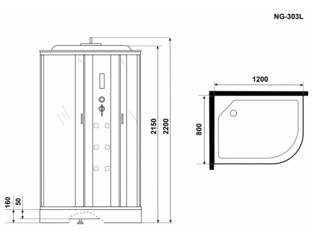 Душевая кабина Niagara Ultra NG-303-01L 120x80 с низким поддоном, комбинированным стеклом (прозрачным, матовым) 3030164L - фото 10
