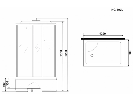 Душевая кабина Niagara Ultra NG-307-01L 120x80 с высоким поддоном, комбинированным стеклом (прозрачным, матовым) 3070164L - фото 9