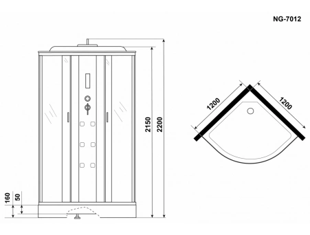 Душевая кабина Niagara Ultra NG-7012-01 120x120 с низким поддоном, прозрачным стеклом с рисунком 70120164 - фото 11