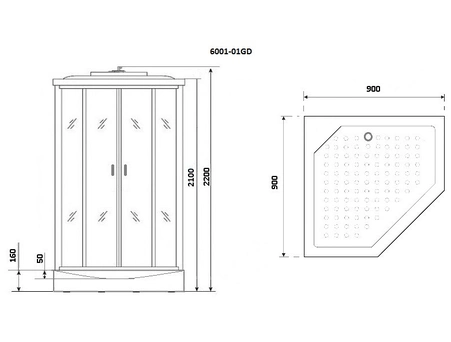 Душевая кабина Niagara Premium NG-6001-01GD 90x90 с низким поддоном, прозрачным стеклом 60010114GD - фото 14