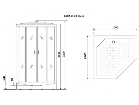 Душевая кабина Niagara Premium NG-6902-01GD Black 100x100 с низким поддоном, тонированным стеклом 69020134GDBLACK - фото 14