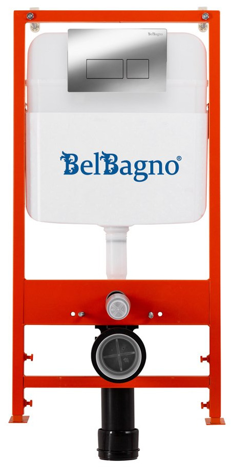 Инсталляция для унитаза BelBagno BB026 с хромированной смывной клавишей BB041CR