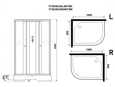 Душевая кабина Niagara Promo P100/80/26L/MT/BK 100x80 со средним поддоном, матовым стеклом - фото 10
