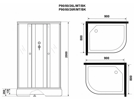 Душевая кабина Niagara Promo P90/80/26L/MT/BK 90x80 со средним поддоном, матовым стеклом - фото 10