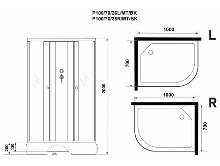 Душевая кабина Niagara Promo P100/70/26L/MT/BK 100x70 со средним поддоном, матовым стеклом - фото 10