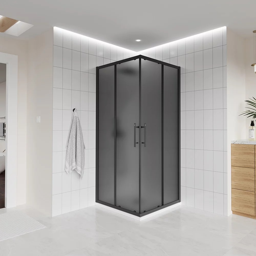 Душевой уголок Veconi Evo 300 B 80x80 с черным профилем, тонированным матовым стеклом (E3-B-8080-12-C9)