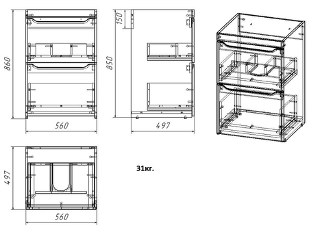 Тумба с раковиной Azario Маджента 120 левая (Paola Magenta 120) CS00078395 - фото 11