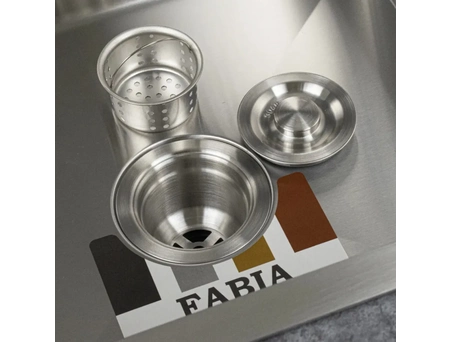 Кухонная мойка Fabia Profi 60503 60x50 из нержавеющей стали (с раздвижной корзиной, сифоном, ковриком) - фото 5