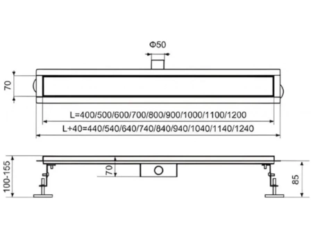 Душевой лоток Tim BAD456002 600x70 мм под кладку плитки (с комбинированным затвором) - фото 26