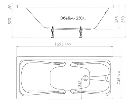 Акриловая ванна Triton Стандарт 170x70 (на ножках) Н0000099330 - фото 14
