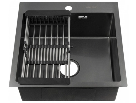 Кухонная мойка Fabia Profi 50503G 50x50 графит, врезная (с раздвижной корзиной, сифоном и ковриком) - фото 2