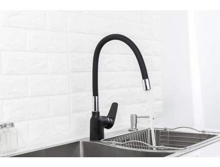 Смеситель для кухни Frap F4453-04 черный/хром (с черным гибким изливом) - фото 6