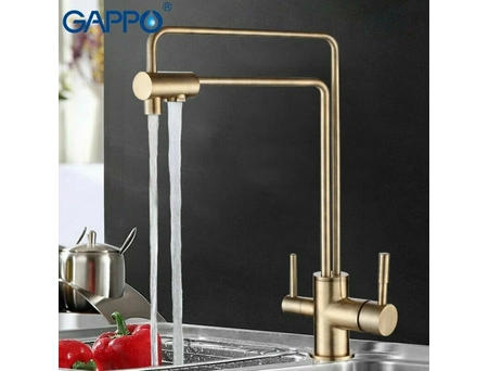 Смеситель для кухни Gappo G4398-6 со встроенным фильтром (краном) под питьевую воду, бронза - фото 2